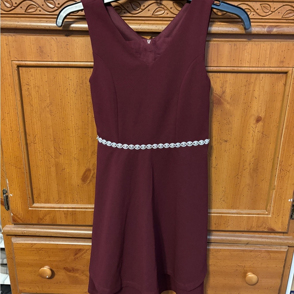 Girl's Speechless Kids Wine Red Sleeveless Formal Dress with Crystal Waistband